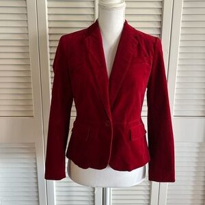 Talbots Deep Red Velvet Blazer Women’s Single Button Lined Jacket Size 4 Petite